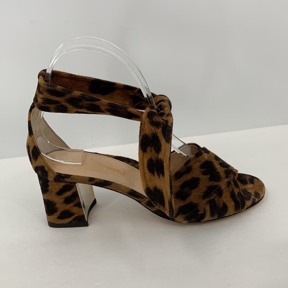 Marion Parke Bella ankle tie suede leopard sandal shoe block heel new 37 7 - Picture 2 of 7